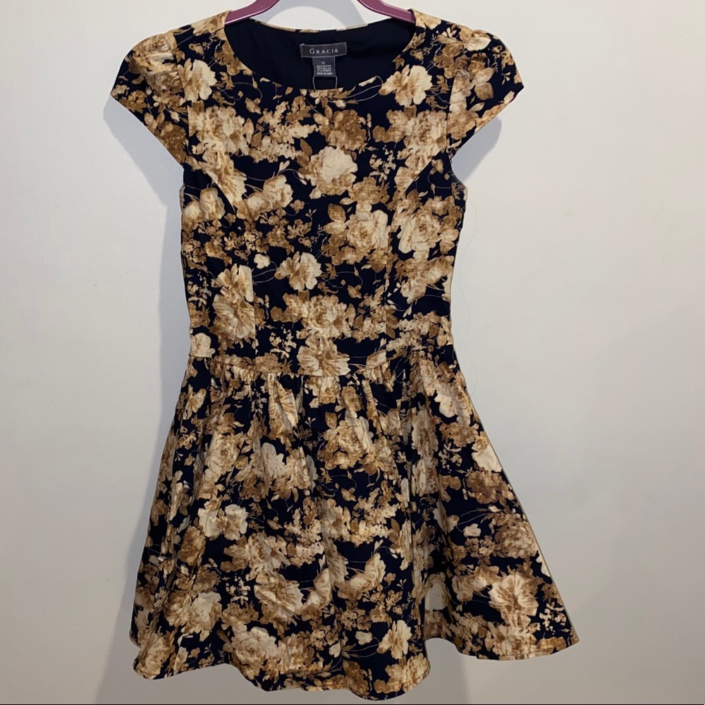 NWT Floral Blue/Brown Dress